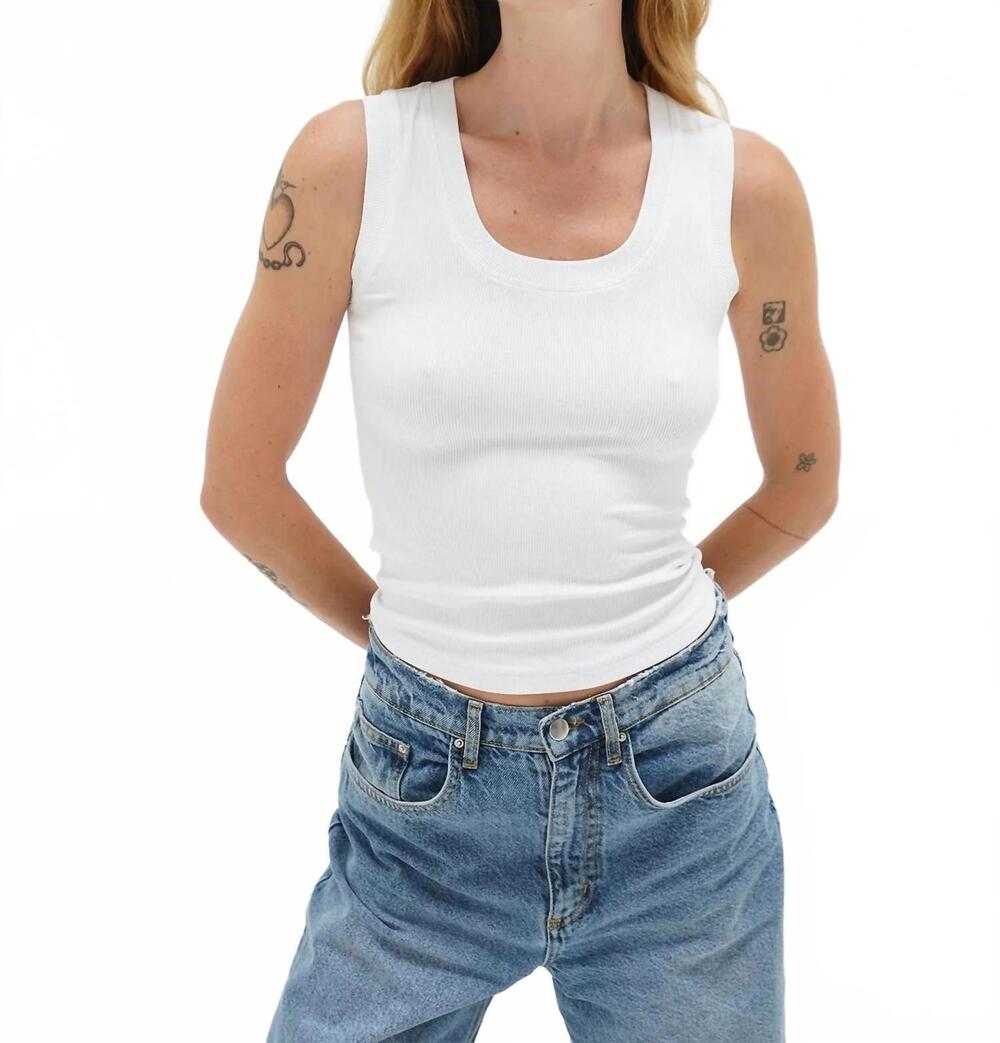 NEW LNA deep u ribbed tank top in white